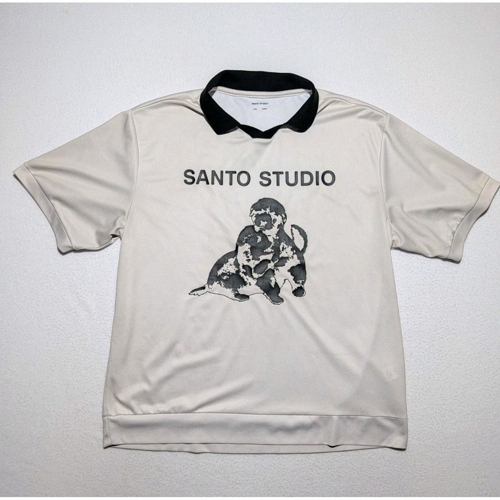 Santo Studio Collared Shirt Mens L Graphic Puppy Thugs Need Hugs Streetwear